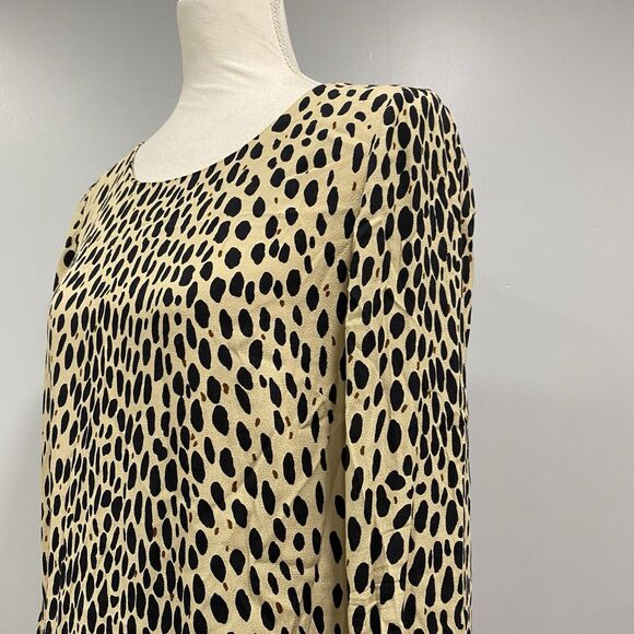 J. Crew 6 Tan Black Leopard Cheetah Print Long Sleeve Pockets Slip Shift Dress* - Picture 7 of 16